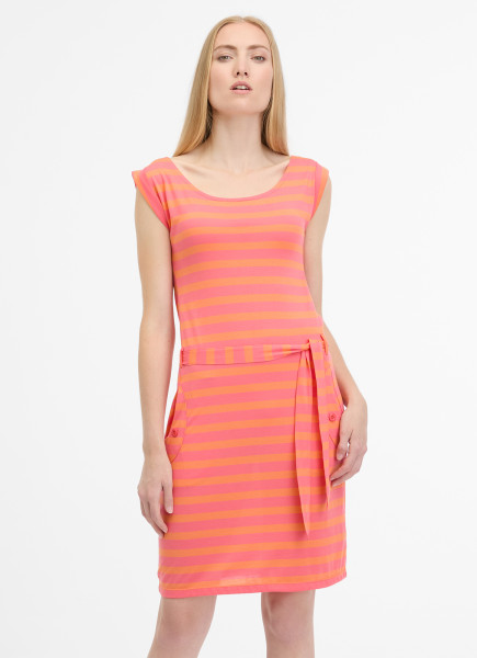 RAGWEAR DAMEN SOMMERKLEID MIT BINDEGÜRTEL TAGG STRIPES CORAL