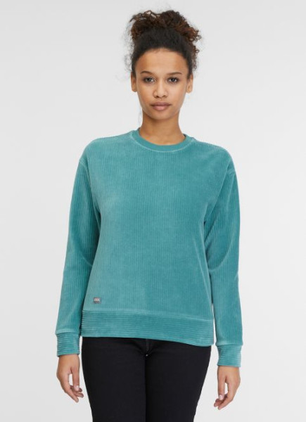 RAGWEAR DAMEN SWEATER DELLANI in CORDOPTIK OCEAN GREEN VEGAN