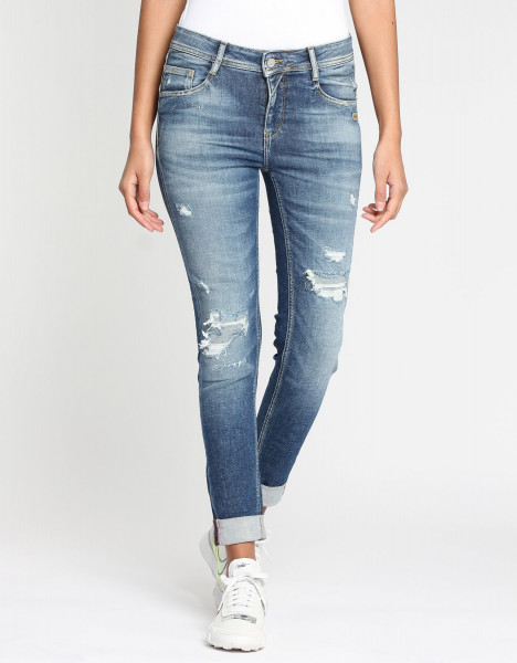 GANG DAMEN JEANS AMELIE RELAXES FIT MIDBLUE DESTROY