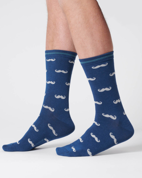 THOUGHT HERREN SOCKEN MENS MOUSTACHE BAMBOO SOCKS MINEAL BLUE TA504B