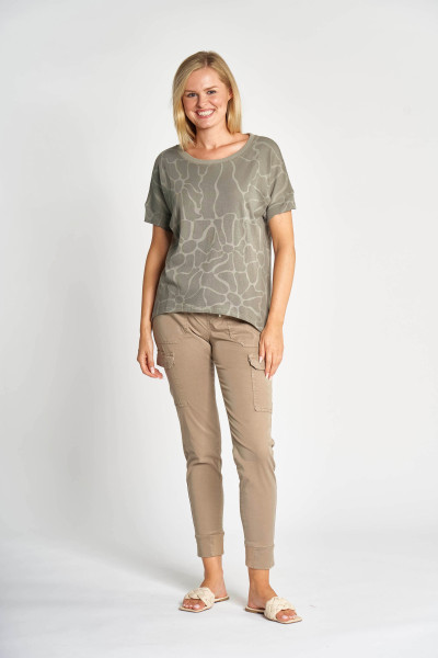 ZHRILL DAMEN T-SHIRT MIT BLUMENMOTIV ZHRAHEL OLIVE GRÜN