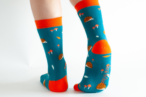 DORIS & DUDE DAMEN BAMBUS THERMOSOCKEN TEAL HEDGEHOG