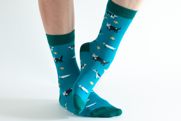 DORIS & DUDE DAMEN BAMBUS SOCKEN TEAL DOG