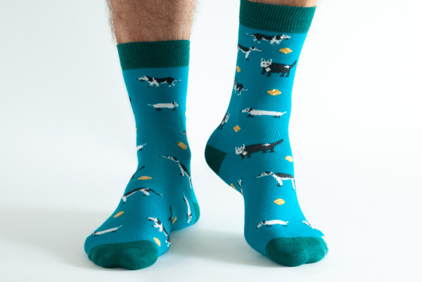 DORIS & DUDE HERREN BAMBUS SOCKEN TEAL DOG